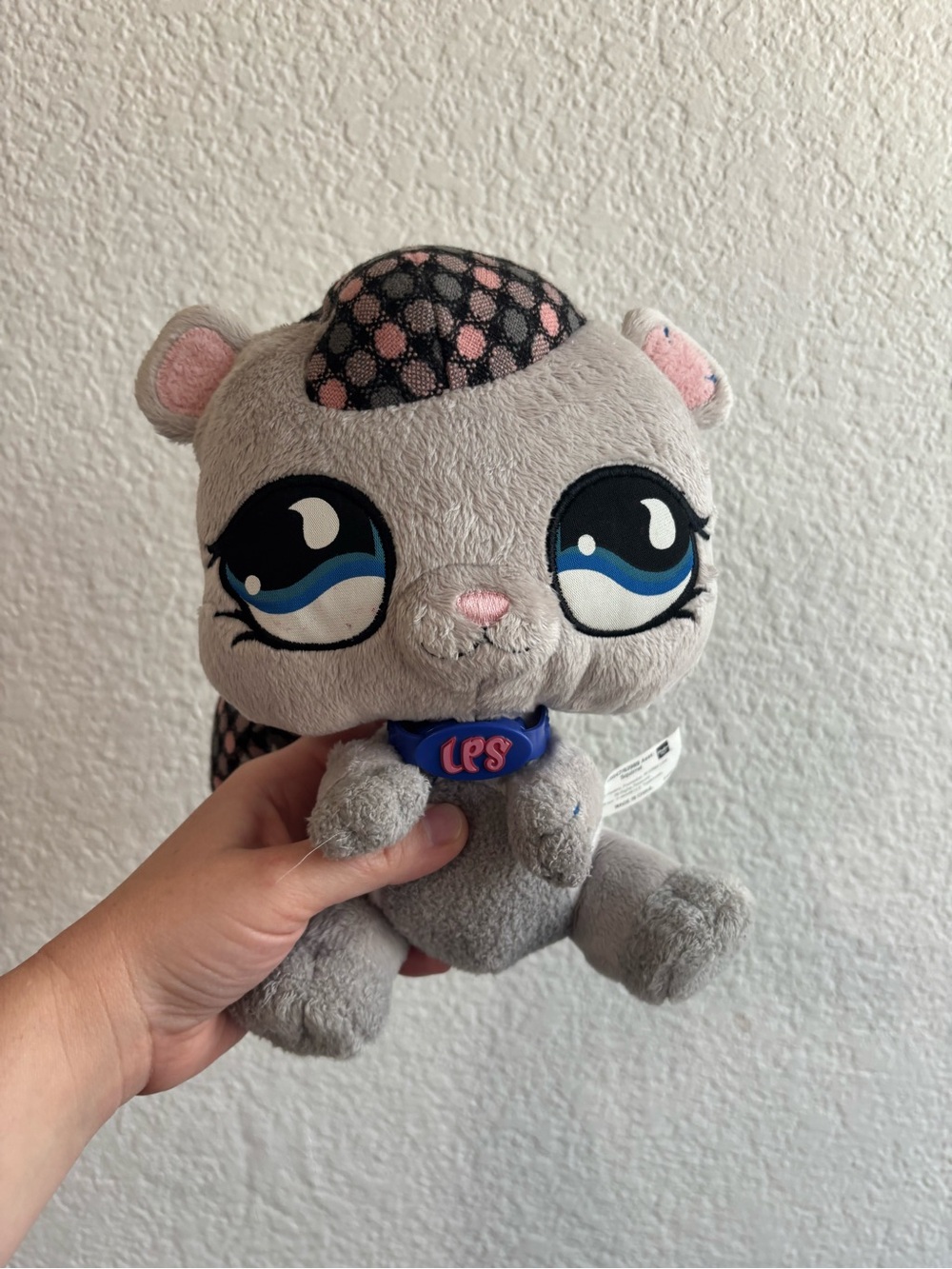 Littlest Pet Shop LPS Squirrel Plush Gray Blue Eyes Pink Hasbro Vintage Y2K